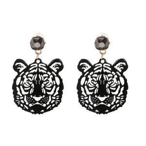 Black cut out tiger face statement drop earrings